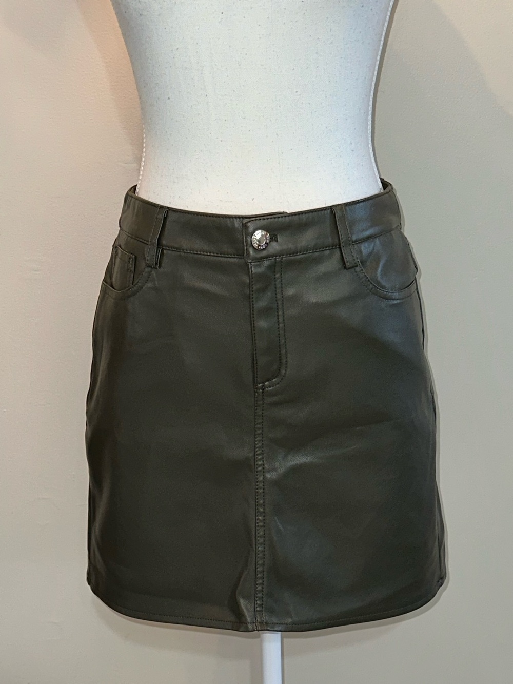 Marc New York Dark Olive Faux Leather Mini Skirt